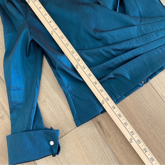 Vintage Tadashi Two-Piece Set Sz 4 Teal Satin Skirt Blouse Wedding Event 90s Y2K - Picture 10 of 16